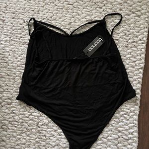 Boohoo Plus High-Cut Bodysuit with Strap Detail